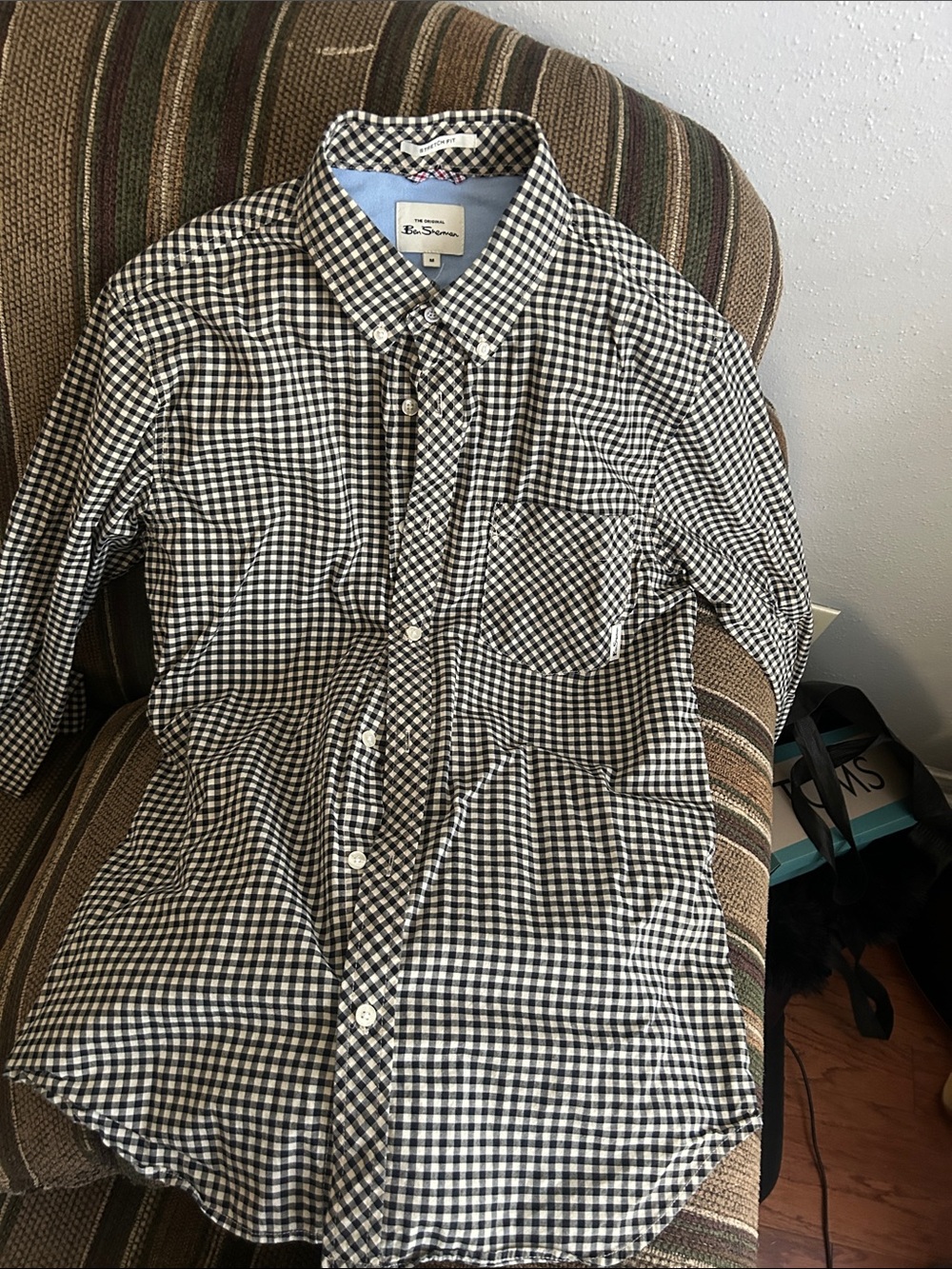Ben Sherman Black and White Gingham Button-Up Shirt